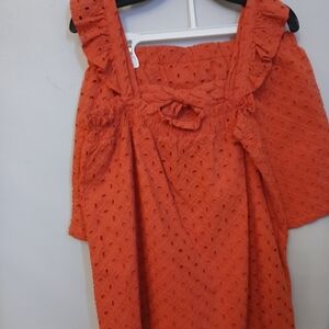 Crown & Ivy Matching Girl Kids Set; Eyelet Solid Red Skirt & Shirt, Size XL, NWT